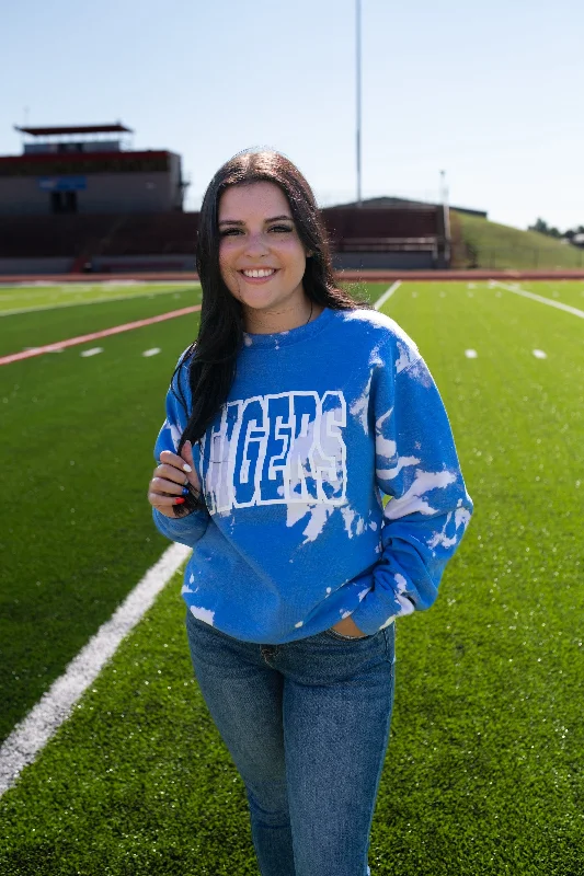 Tigers Bleached Sweatshirt-Blue Hoodie with Neon Bright Vibrant