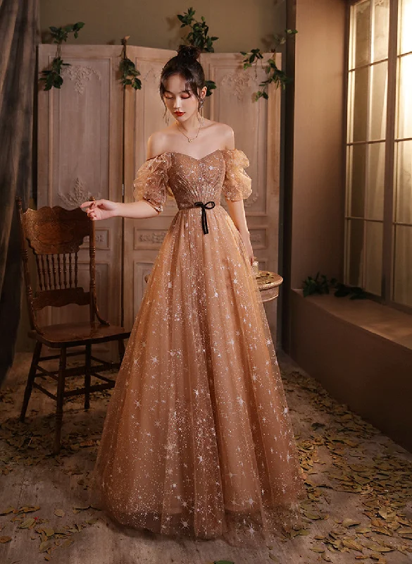 Champagne A-line Off Shoulder Sweetheart Long Party Dress, Simple Prom Dress Tunics Running lightweight Champagne A-line Off Shoulder Sweetheart Long Party Dress, Simple Prom Dress Tunics Running lightweight