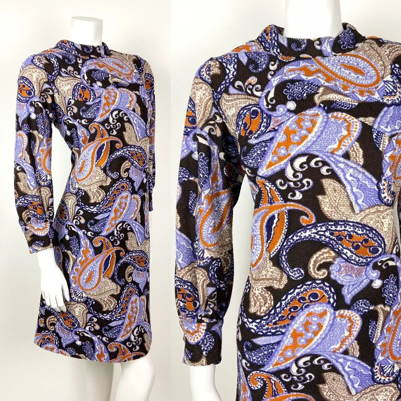 VTG 60s 70s BROWN PURPLE BLUE ORANGE PAISLEY PSYCHEDELIC MOD SHIFT DRESS 14 16 Tunics Evening elegant VTG 60s 70s BROWN PURPLE BLUE ORANGE PAISLEY PSYCHEDELIC MOD SHIFT DRESS 14 16 Tunics Evening elegant