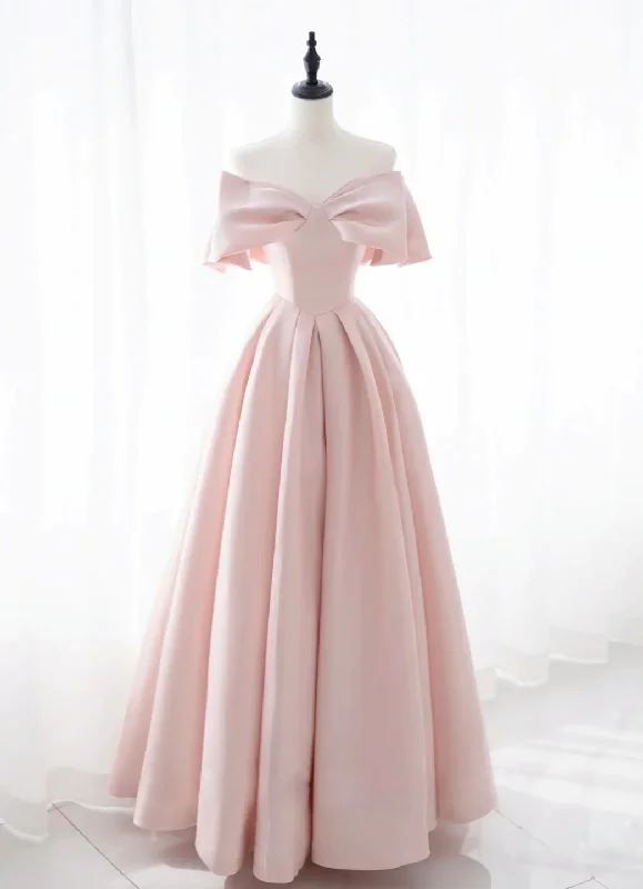 Pink Satin Simple A-line Floor Length Evening Party Dress, Pink Junior Prom Dresses Tunics Stylish elegant Pink Satin Simple A-line Floor Length Evening Party Dress, Pink Junior Prom Dresses Tunics Stylish elegant