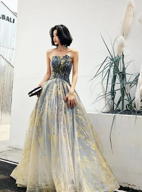 Beautiful Blue Gradient A-line Long Prom Dress Party Dress, Blue Evening Prarty Dresses Off-the-shoulder Chic Trendy Beautiful Blue Gradient A-line Long Prom Dress Party Dress, Blue Evening Prarty Dresses Off-the-shoulder Chic Trendy