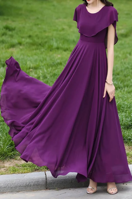 Prom purple chiffon dress with cape 4982 Tunics Top rated