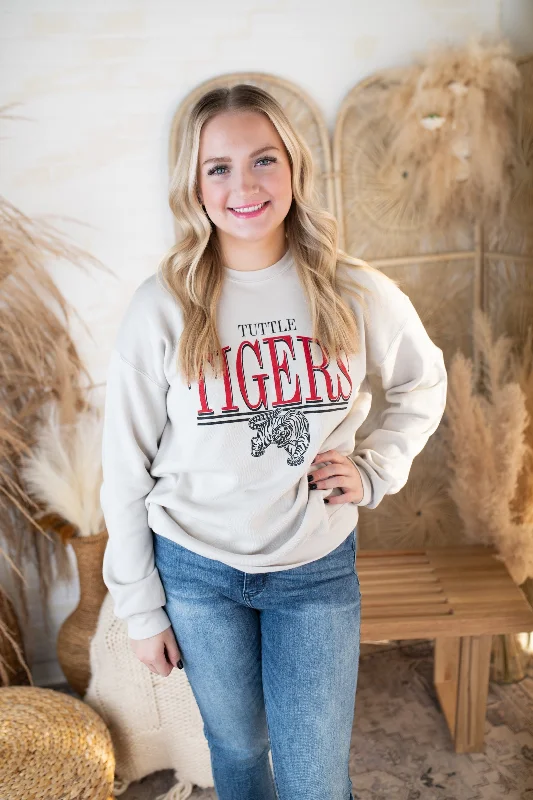 Tuttle Tigers Mascot Sweatshirt Hoodie with Hem Lace Feminine Delicate