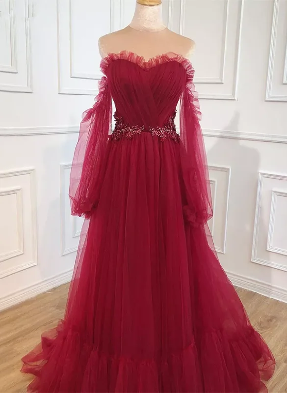 Wine Red Sweetheart Beaded Off Shoulder Party Dress, Wine Red Bridesmaid Dress Tunics Summer linen Wine Red Sweetheart Beaded Off Shoulder Party Dress, Wine Red Bridesmaid Dress Tunics Summer linen