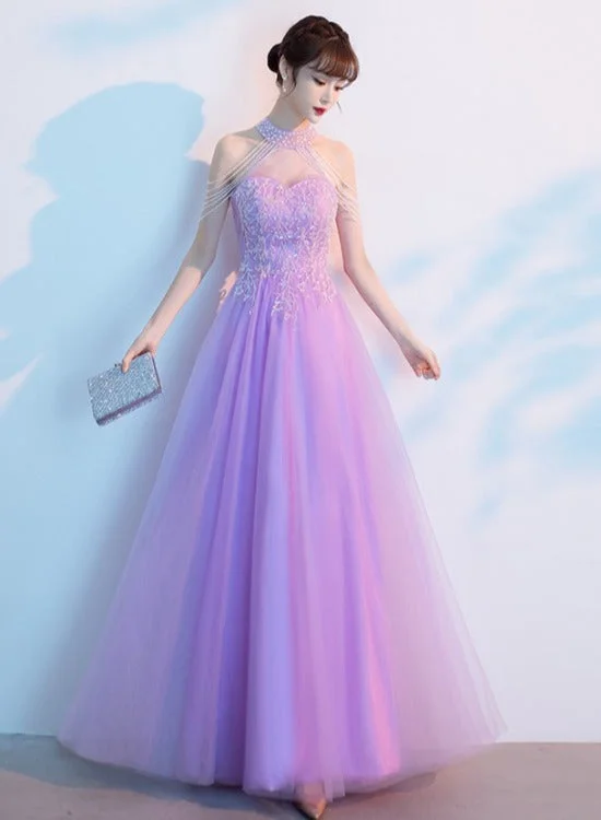 Purple Tulle Beaded Floor Length A-line Prom Dress, Long Evening Dress Party Dress Tunics Exclusive limited Purple Tulle Beaded Floor Length A-line Prom Dress, Long Evening Dress Party Dress Tunics Exclusive limited