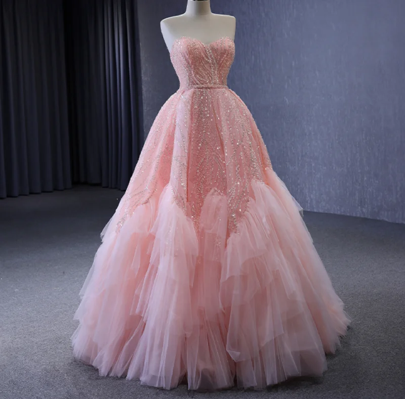 Pink Sweetheart Sequined Sleeveless Formal Party Dress Cowl Neckline Elegant