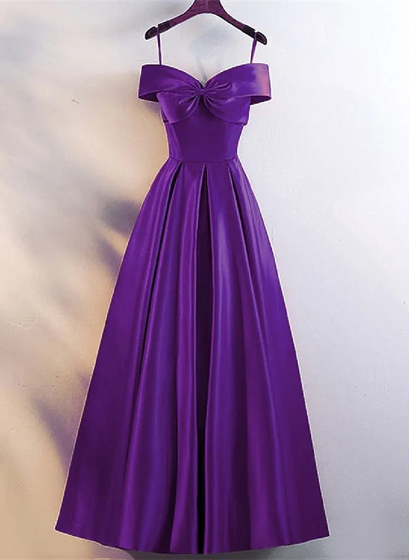 Purple Satin Sweetheart Long Party Dress, A-line Purple Prom Dress Tunics Designer luxury