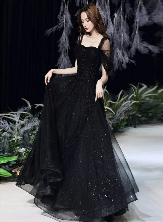 Black Off Shoulder Long Party Dress Prom Dress, Unique Black Evening Party Dresses Tunics Ceremony elegant
