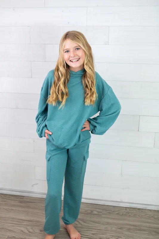 Good Girl Cotton French Terry Hoodie-Teal Hoodie with Cropped Fit Short Trendy