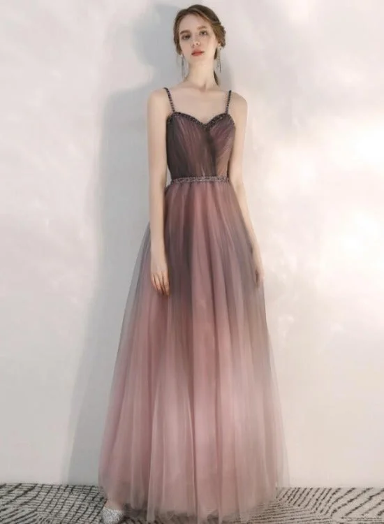 Beautiful Gradient Tulle Straps Sweetheart Long Party Dress, Long Junior Prom Dresses Tunics Wedding white Beautiful Gradient Tulle Straps Sweetheart Long Party Dress, Long Junior Prom Dresses Tunics Wedding white