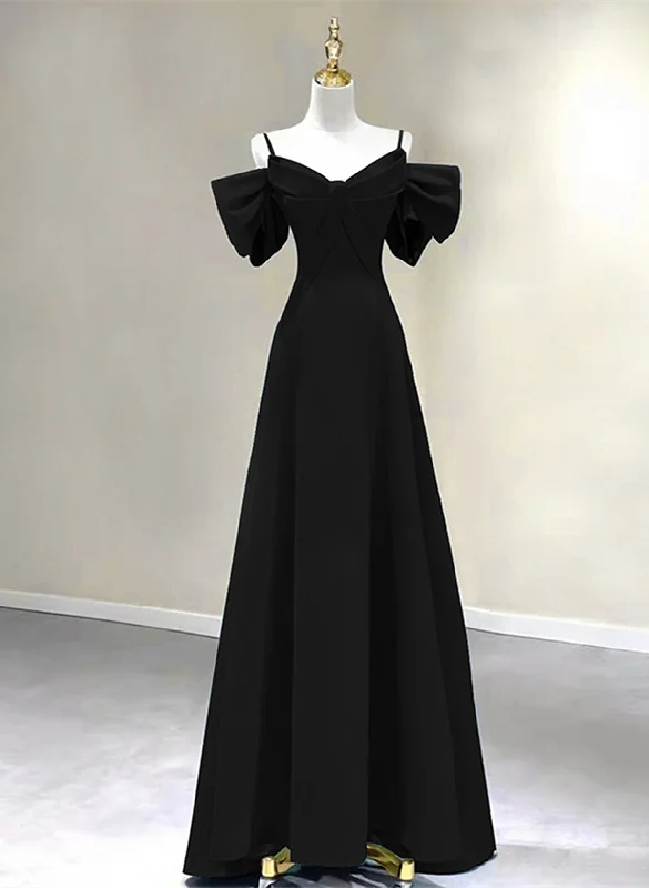 A-line Chiffon Black Off Shoulder Sweetheart Prom Dress, Black Chiffon Party Dress Tunics Long Elegant A-line Chiffon Black Off Shoulder Sweetheart Prom Dress, Black Chiffon Party Dress Tunics Long Elegant