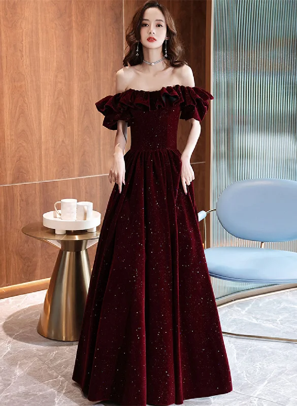 Wine Red Off Shoulder Sweetheart Party Dress, A-line Prom Dress Formal Dress Tunics Office stylish Wine Red Off Shoulder Sweetheart Party Dress, A-line Prom Dress Formal Dress Tunics Office stylish
