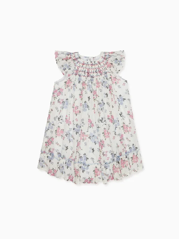 Magenta Floral Dahlia Girl Hand-Smocked Dress Tunics Mesh breathable