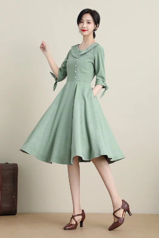 Green Swing Midi Summer Dress 3320, Size US02 #CK2200103 A-Line Day Work