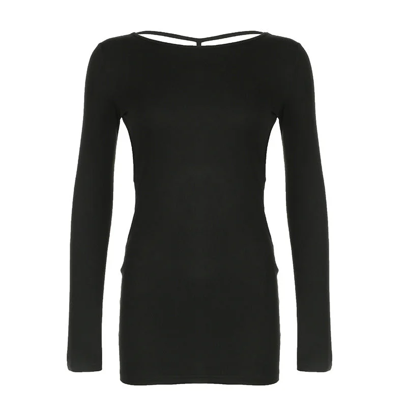 Slim Fit Round Neck Backless Hip-Revealing Dress Tunics Chic fashionable