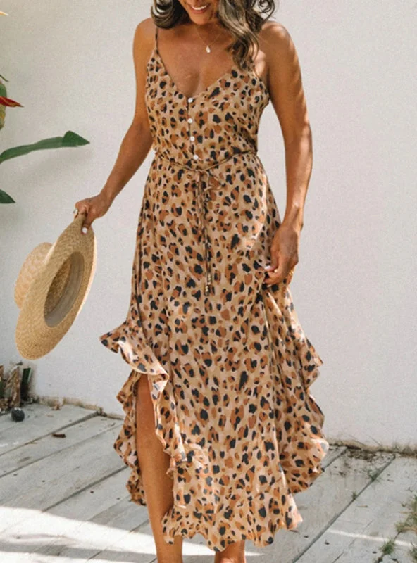 Women Sleeveless V Neck Ruffled Summer Dress Tunics Custom made