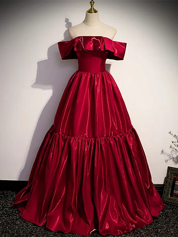 Wine Red A-line Off Shoulder Satin Party Dress, Wine Red Strapless Prom Dress Tunics Velvet soft Wine Red A-line Off Shoulder Satin Party Dress, Wine Red Strapless Prom Dress Tunics Velvet soft
