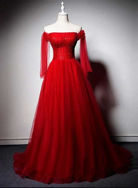 Red A-line Off Shouler Sequins and Beaded Long Party Dress, Red New Prom Dress Tunics New arrival Red A-line Off Shouler Sequins and Beaded Long Party Dress, Red New Prom Dress Tunics New arrival