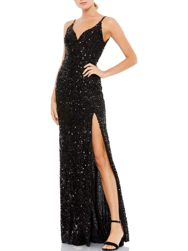 Womens Metallic Sequin Evening Dress Tunics Velvet soft