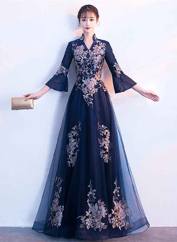 Navy Blue Long Sleeves A-line Party Dress, Navy Blue Bridesmaid Dress Prom Dress Tunics Canvas sturdy Navy Blue Long Sleeves A-line Party Dress, Navy Blue Bridesmaid Dress Prom Dress Tunics Canvas sturdy