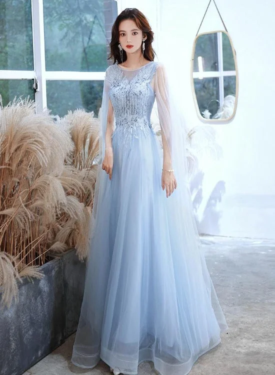Blue Tulle with Lace Elegant A-line New Sytle Party Dress Prom Dress, Blue Formal Dress Tunics Sophisticated sleek Blue Tulle with Lace Elegant A-line New Sytle Party Dress Prom Dress, Blue Formal Dress Tunics Sophisticated sleek