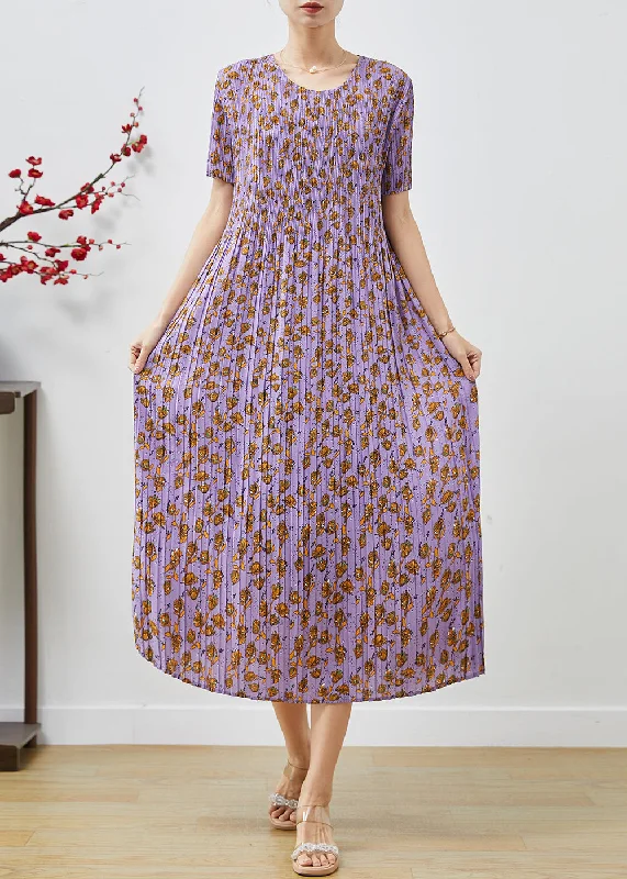 Boho Lavender Oversized Print Chiffon Party Dress Summer Tunics Mesh breathable