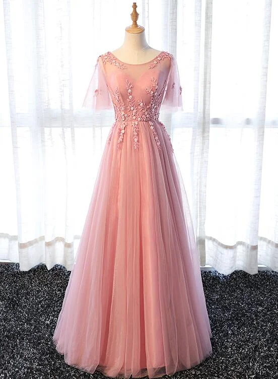 Pink Tulle Elegant Party Dress Long, Handmade Formal Gowns , Prom Dress Tunics Floral girly Pink Tulle Elegant Party Dress Long, Handmade Formal Gowns , Prom Dress Tunics Floral girly
