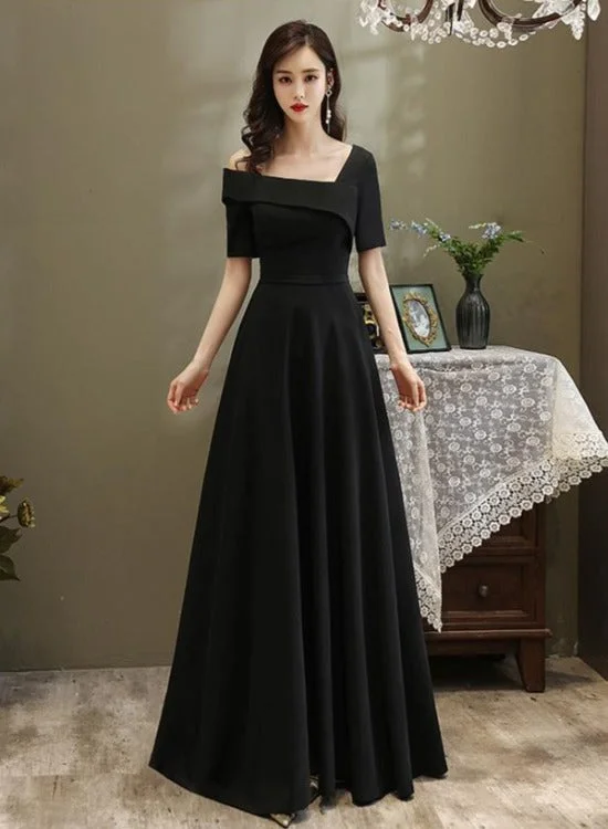 Black One Shoulder Long A-line One Shoulder Party Dress, Simple Black Evening Dress Mermaid Tail Wedding Black One Shoulder Long A-line One Shoulder Party Dress, Simple Black Evening Dress Mermaid Tail Wedding