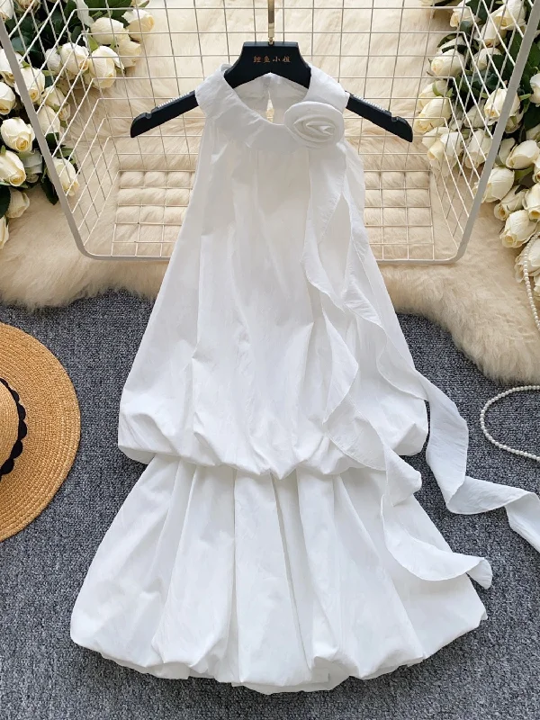 Halter Cascading Ruffles White Dress Tunics Distressed trendy