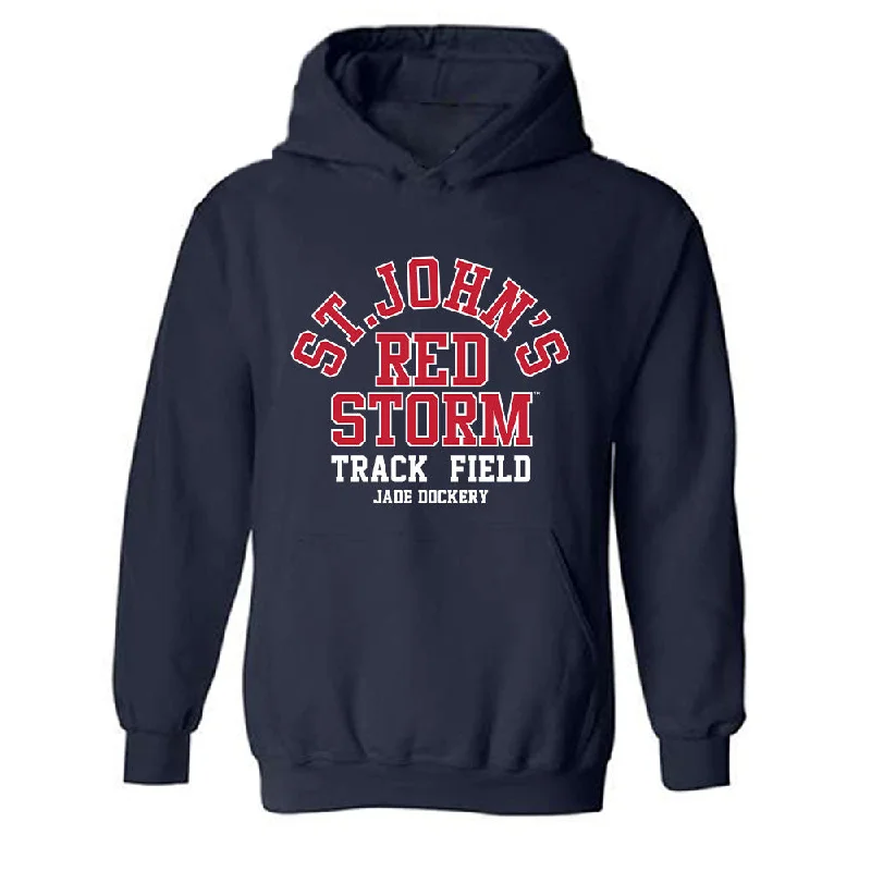 St. Johns - NCAA Women's Track & Field : Jade Dockery - Classic Fashion Shersey Hooded Sweatshirt Hoodie with Hem Contrast Bold Stylish St. Johns - NCAA Women's Track & Field : Jade Dockery - Classic Fashion Shersey Hooded Sweatshirt Hoodie with Hem Contrast Bold Stylish
