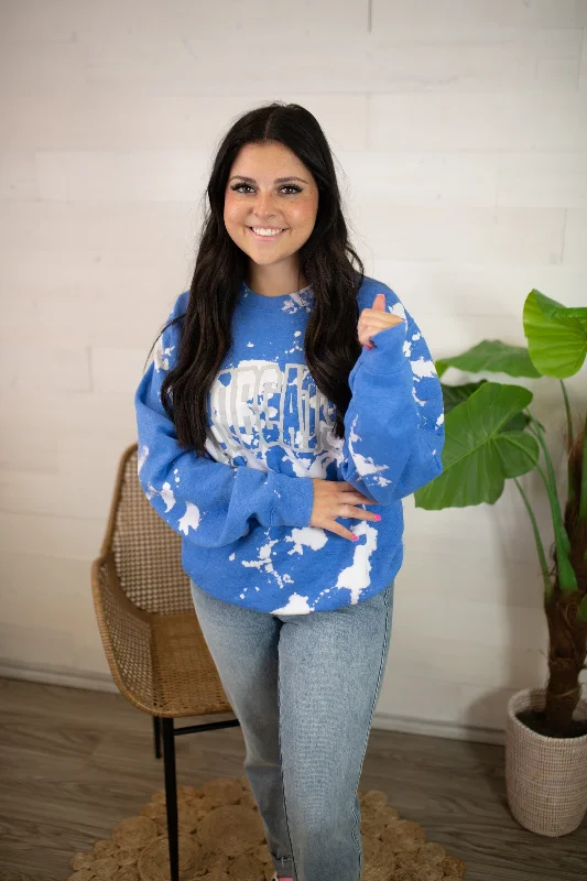Bobcats Bleached Sweatshirt-Blue Hoodie with Stripes Bold Sporty
