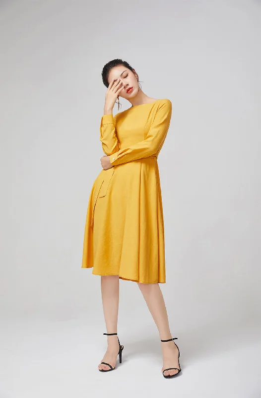 yellow dress cotton dress fitted dress, women dress for party  2218 Tunics Stylish modern