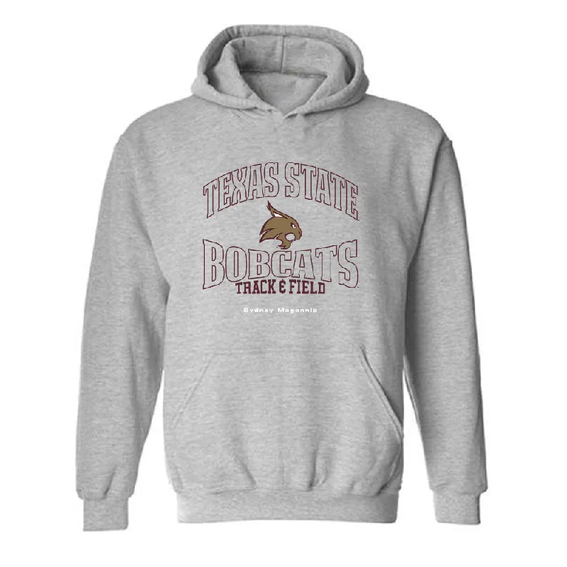 Texas State - NCAA Women's Track & Field : Sydney Magennis - Hooded Sweatshirt Hoodie with Hem Contrast Bold Stylish Texas State - NCAA Women's Track & Field : Sydney Magennis - Hooded Sweatshirt Hoodie with Hem Contrast Bold Stylish