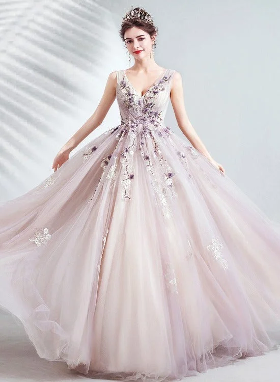 Lovely V-neckline Floral Lace A-line Elegant Wedding Party Dress, Charming Prom Dress Party Dresses Chiffon Maxi Beach Lovely V-neckline Floral Lace A-line Elegant Wedding Party Dress, Charming Prom Dress Party Dresses Chiffon Maxi Beach