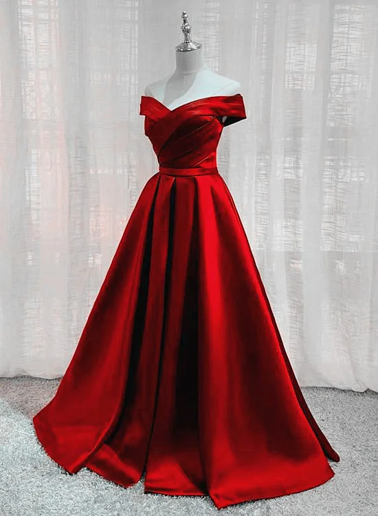 Red Sweerheart Satin A-line Floor Length Party Dress, Red Prom Dress Evening Dress A-Line Day Work Red Sweerheart Satin A-line Floor Length Party Dress, Red Prom Dress Evening Dress A-Line Day Work