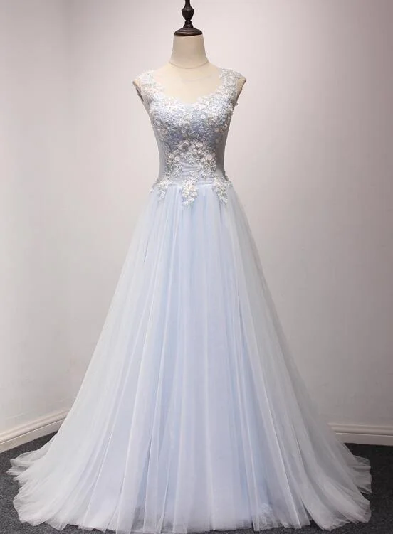 Elegant Light Blue Long Party Dress, A-line Prom Dress Tunics Long Elegant