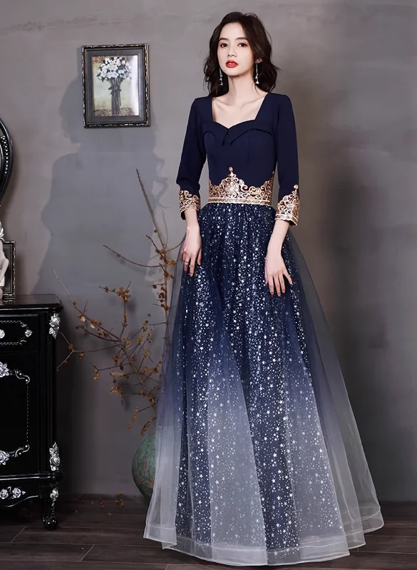 Navy Blue A-line Short Sleeves Floor Length Party Dress, Navy Blue Bridesmaid Dress Tunics Polka dots Navy Blue A-line Short Sleeves Floor Length Party Dress, Navy Blue Bridesmaid Dress Tunics Polka dots