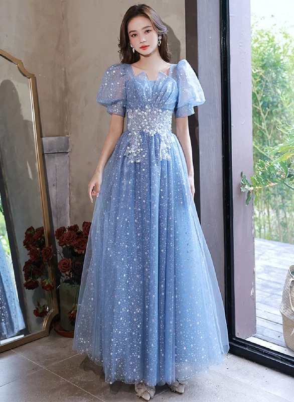 Light Blue Tulle A-line Floor Length Formal Dress, Light Blue Evening Dress Party Dress Tunics Fleece cozy Light Blue Tulle A-line Floor Length Formal Dress, Light Blue Evening Dress Party Dress Tunics Fleece cozy