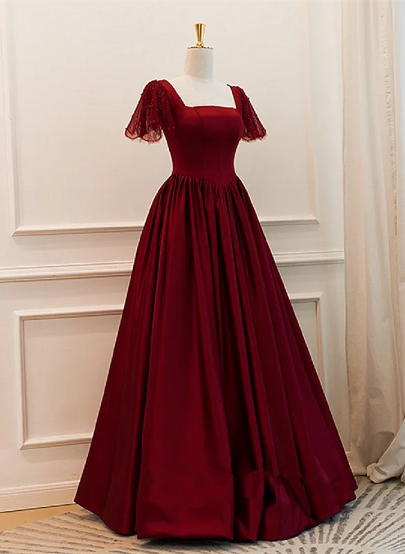 Wine Red Satin A-line Floor Length Party Dress, Wine Red Evening Dress Tunics Sophisticated sleek Wine Red Satin A-line Floor Length Party Dress, Wine Red Evening Dress Tunics Sophisticated sleek
