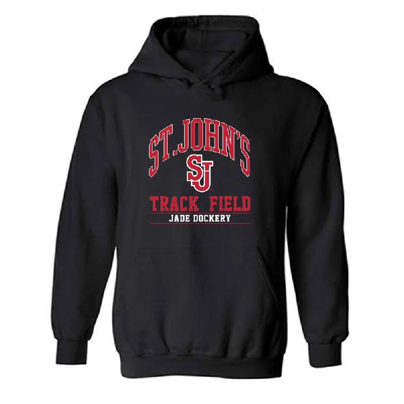 St. Johns - NCAA Women's Track & Field : Jade Dockery - Classic Fashion Shersey Hooded Sweatshirt Hoodie with Hem Applique Textured Unique St. Johns - NCAA Women's Track & Field : Jade Dockery - Classic Fashion Shersey Hooded Sweatshirt Hoodie with Hem Applique Textured Unique