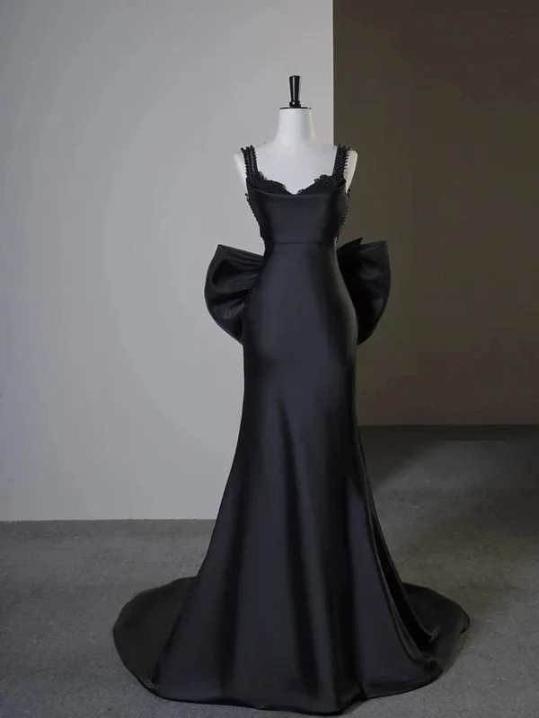 Black Satin Sweetheart Beaded Low Back Party Dress, Black Satin Evening Dress Prom Dress Tunics Prom sequined Black Satin Sweetheart Beaded Low Back Party Dress, Black Satin Evening Dress Prom Dress Tunics Prom sequined