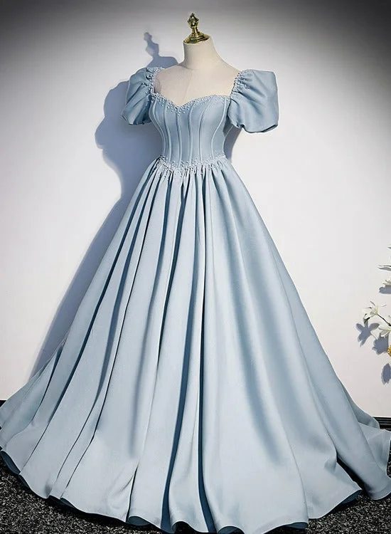 Beautiful Satin Beaded Short Sleeves Formal Gown, Long A-line Prom Dress Party Dresses Chiffon Maxi Beach Beautiful Satin Beaded Short Sleeves Formal Gown, Long A-line Prom Dress Party Dresses Chiffon Maxi Beach