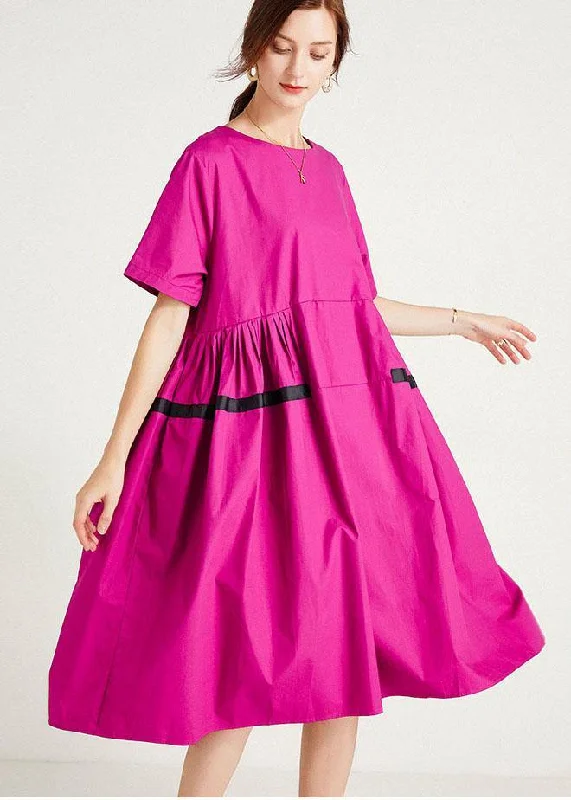 Chic Rose Fashion Pockets Summer Cotton Short Sleeve Party Dress Tunics Short Trendy Chic Rose Fashion Pockets Summer Cotton Short Sleeve Party Dress Tunics Short Trendy