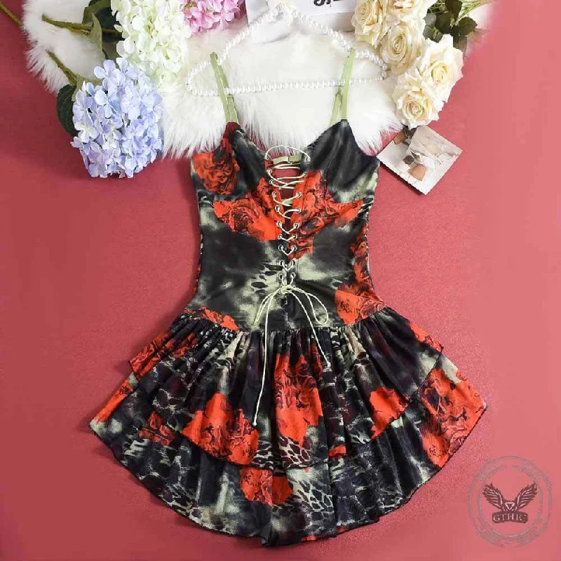 V-Neck Lace-Up Multicolor Sexy Suspender Cake Dress Tunics Bestseller popular