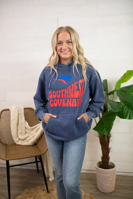 Southwest Covenant Hoodie-Navy Blue Hoodie with Cropped Fit Short Trendy