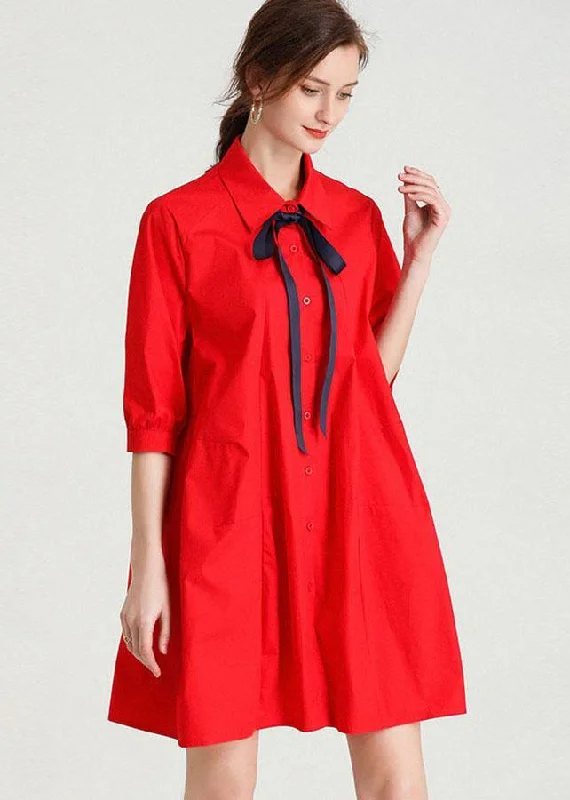 French Red elegant slim fit Summer Cotton Half Sleeve Party Dress Tunics Long Elegant French Red elegant slim fit Summer Cotton Half Sleeve Party Dress Tunics Long Elegant