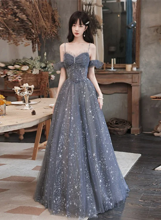 Lovely Off Shoulder Beaded Tulle Prom Dress Party Dress, Beaded A-line Evening Dresses Pencil Length Work Lovely Off Shoulder Beaded Tulle Prom Dress Party Dress, Beaded A-line Evening Dresses Pencil Length Work