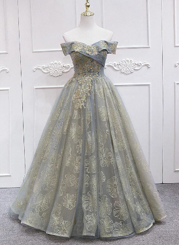 Off Shoulder Tulle with Lace A-line Junior Prom Dress, Chic Long Party Dress Tunics Bestseller popular Off Shoulder Tulle with Lace A-line Junior Prom Dress, Chic Long Party Dress Tunics Bestseller popular