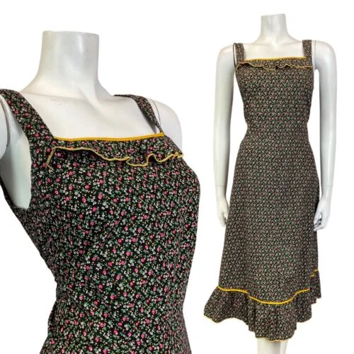 VINTAGE 70s BLACK WHITE PINK DITSY FLOWER PRAIRIE BOHO SUMMER SUN-DRESS 10 Tunics Canvas sturdy VINTAGE 70s BLACK WHITE PINK DITSY FLOWER PRAIRIE BOHO SUMMER SUN-DRESS 10 Tunics Canvas sturdy