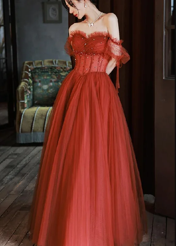 Charming Sweetheart Beaded Off Shoulder long Party Dresses, Tulle Evening Gown Bodycon Fitted Nightout Charming Sweetheart Beaded Off Shoulder long Party Dresses, Tulle Evening Gown Bodycon Fitted Nightout